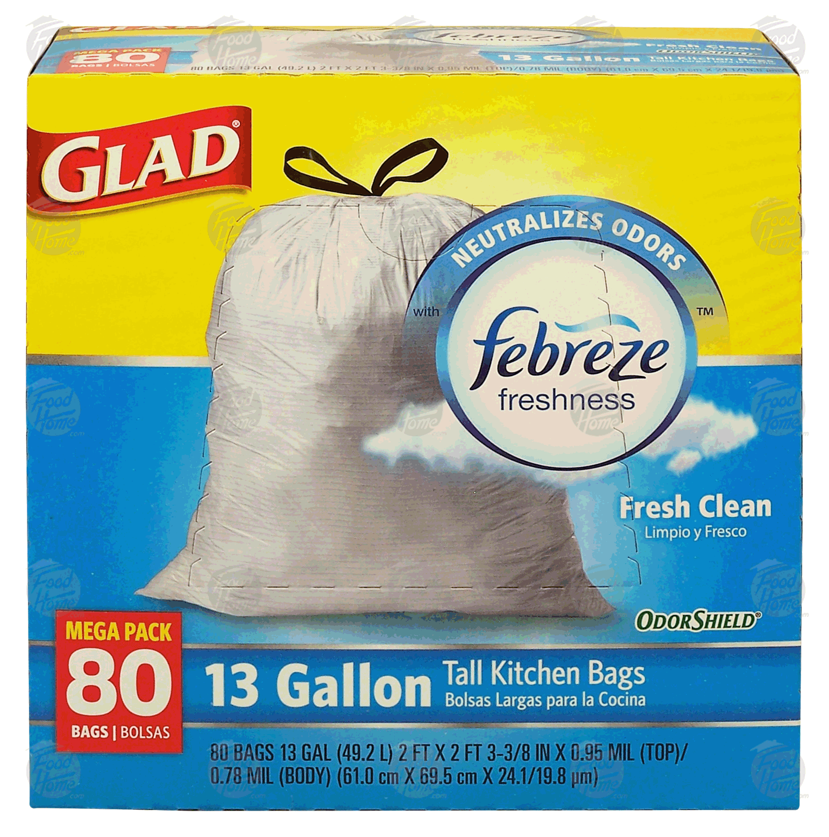 Glad Odor Shield 13 gallon tall kitchen bags with febreze freshness, fresh clean Full-Size Picture